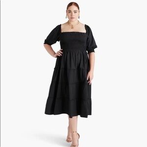 Hill House Nesli Nap Dress in Black Smocked Tiered Midi Women’s 2X Back Tie